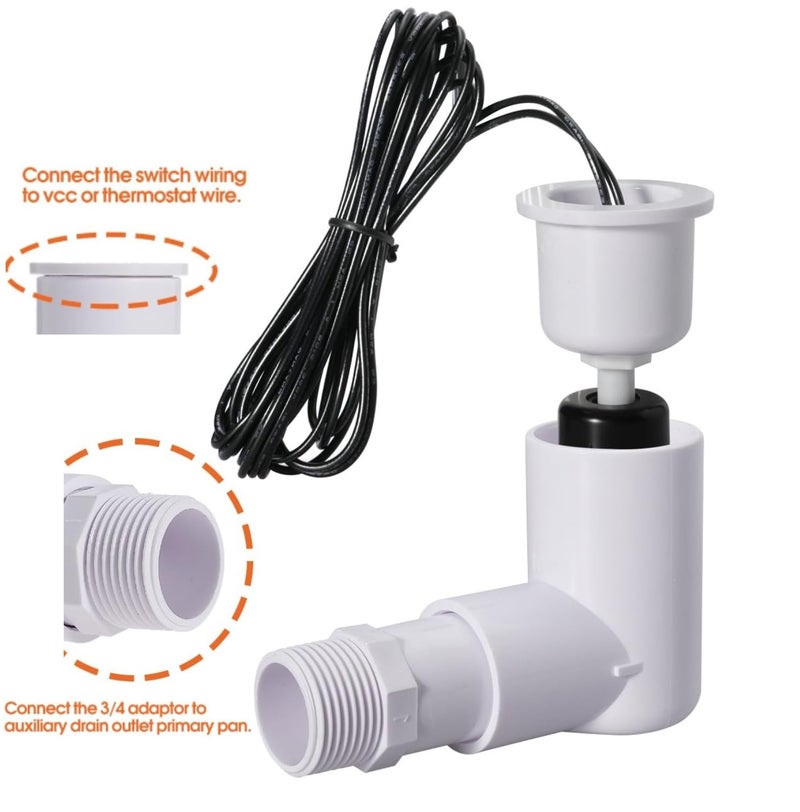 Seweder SS2 Float Switch L-Shape with 3/4 Inch Adaptor and 6Ft Wire Water Float Switch for HVAC Drain Pan Condensate Outlet(2pcs) - Image 2